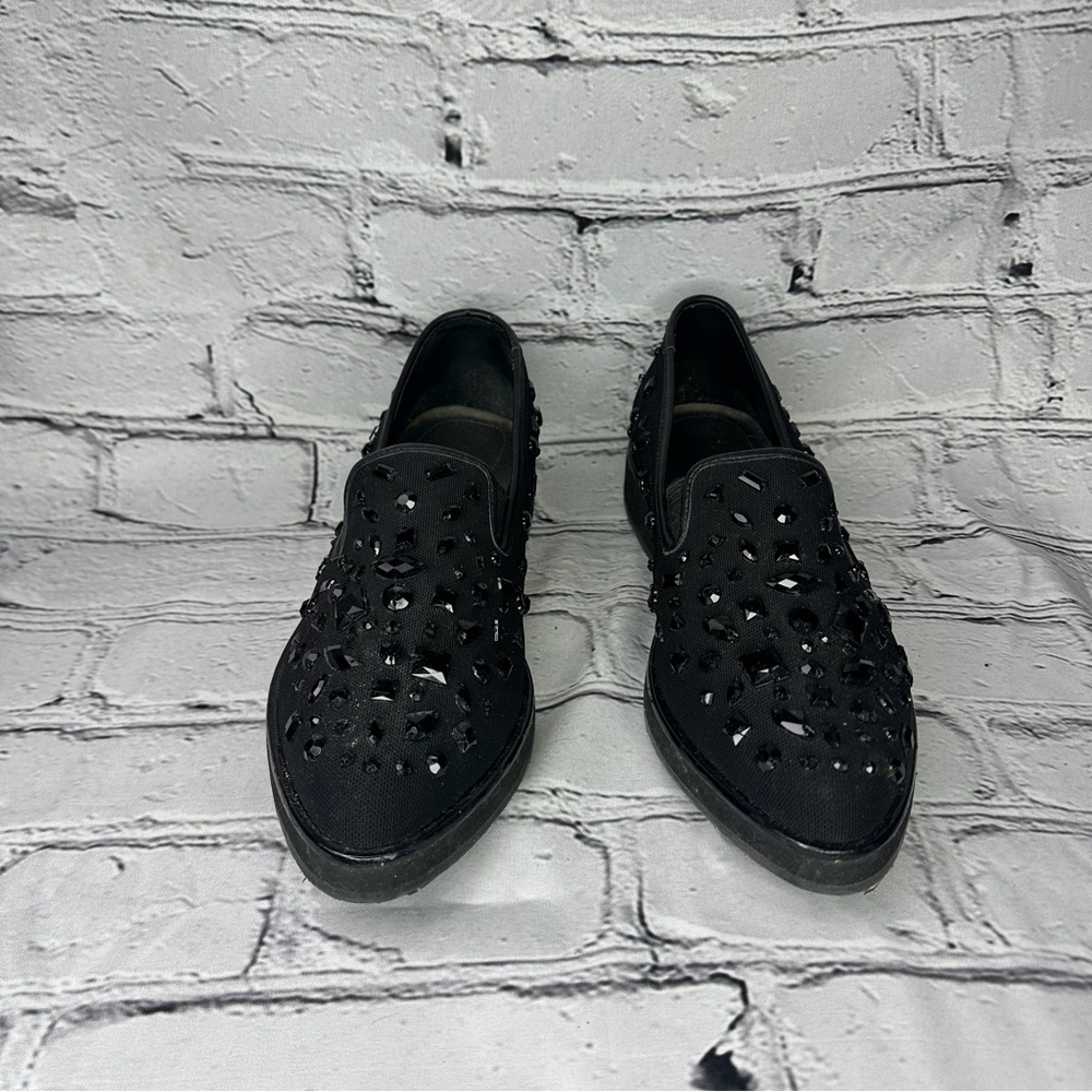 Donald J. Pliner Betina Black Jeweled Slip-On Platform Flats Size 8